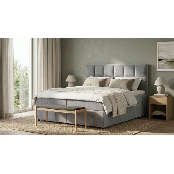 Letto matrimoniale imbottito grigio con spazio contenitivo 160x200 cm Flip - Ropez-image-1