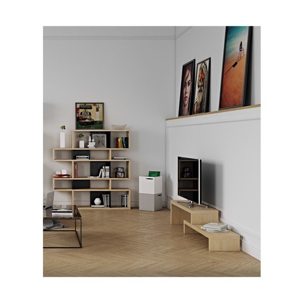 Libreria marrone con dettagli neri opachi Londra, 34 x 160 cm - TemaHome-image-2