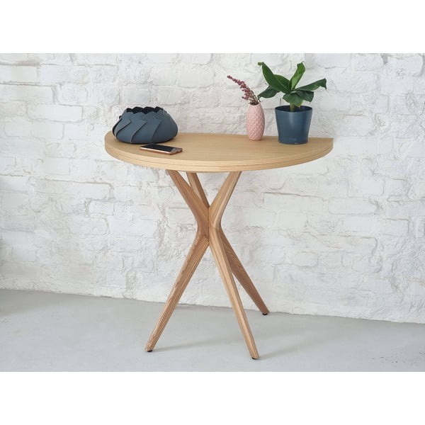 Tavolo da pranzo rotondo con piano effetto frassino allungabile 45x90 cm Jubi – Ragaba-image-1