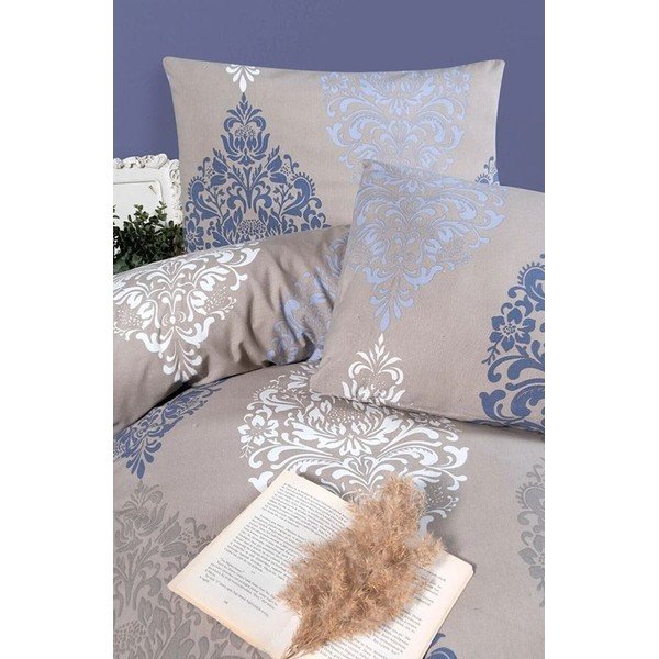 Biancheria in cotone blu-beige per letto matrimoniale con lenzuolo 200x220 cm - Mila Home-image-1