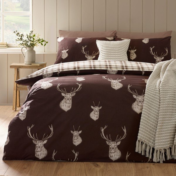 Set copripiumino e federa marrone scuro per letto singolo 135x200 cm Stag – Catherine Lansfield-image-1