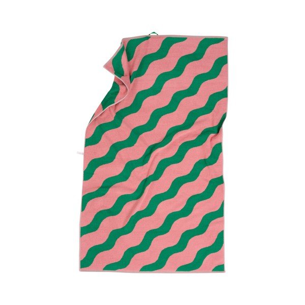 Asciugamano verde/rosa in cotone 90x150 cm Waves – Jotex-image-2