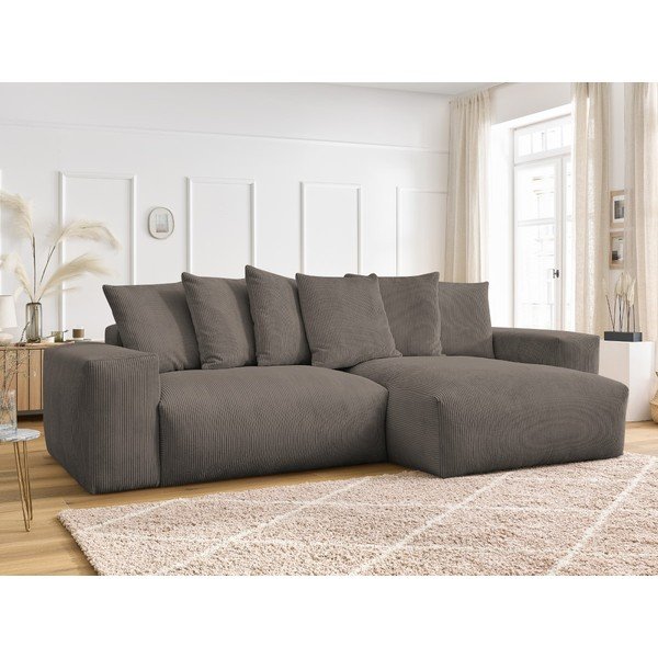 Divano angolare grigio tortora allungabile e con contenitore rivestito in velluto a coste Voltaire – Bobochic Paris-image-1