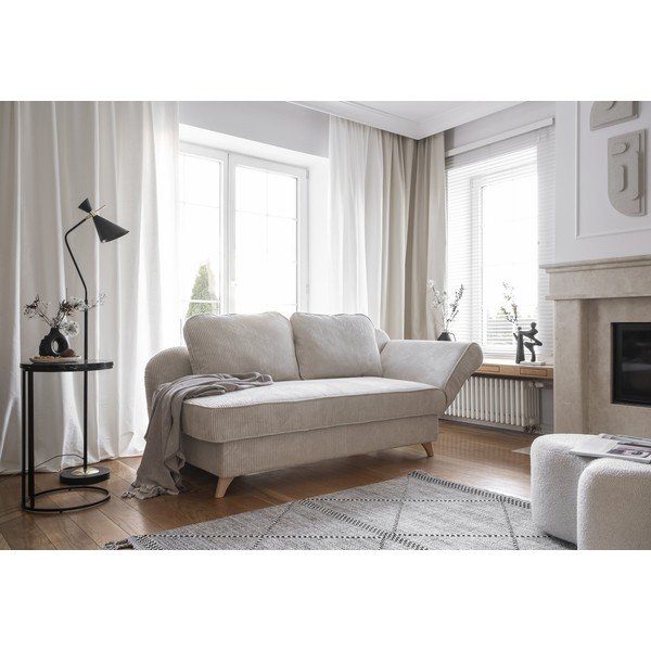 Chaise longue beige (con penisola a destra) con rivestimento in velluto a coste Chic Charlotte – Miuform-image-1
