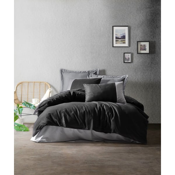Biancheria da letto in cotone nero e grigio con lenzuolo Cotton Box , 200 x 220 cm Plain - Mijolnir