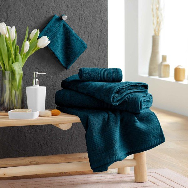 Asciugamano tipo terry blu scuro in cotone 50x90 cm Tendresse – douceur d'intérieur-image-2