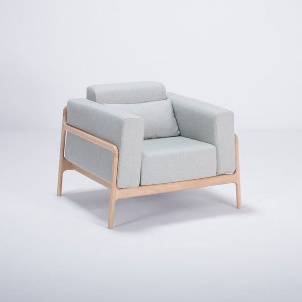 Poltrona in legno di quercia con seduta in tessuto grigio-blu Fawn - Gazzda-image-2