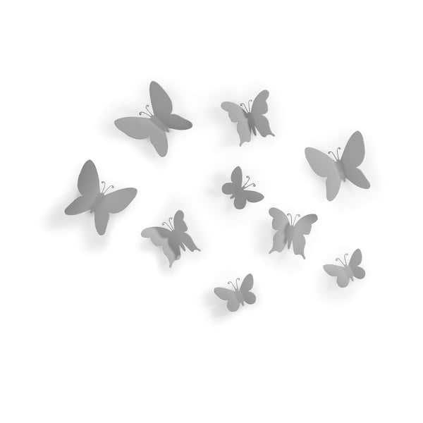 Set di 9 decorazioni murali 3D grigie Butterflies - Umbra