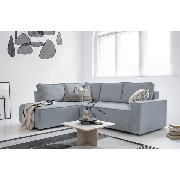 Divano letto angolare in velluto a coste grigio chiaro Brave Dave - Miuform-image-3