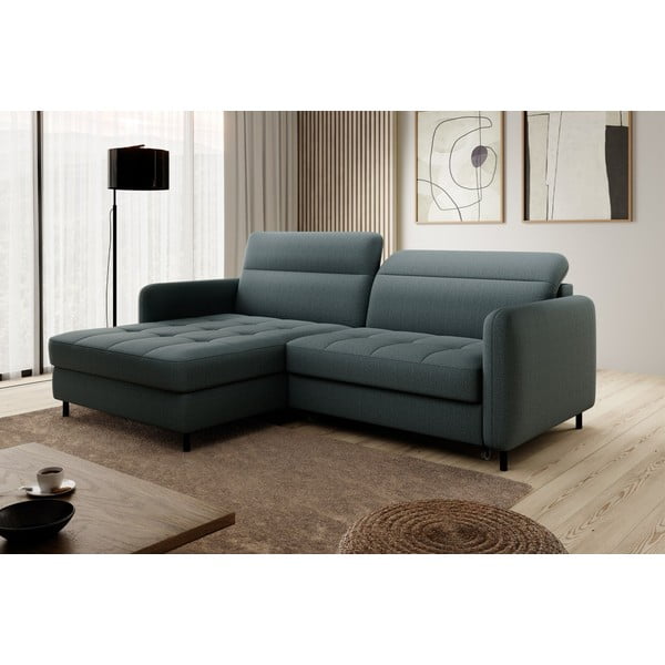 Divano angolare verde polveroso allungabile/con contenitore (con penisola a sinistra/con chaise lounge) e rivestimento in velluto Gomsi – ELTAP-image-1