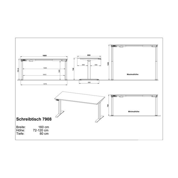 Scrivania regolabile con piano effetto rovere con altezza regolabile elettricamente 80x160 cm Jet – Germania-image-3