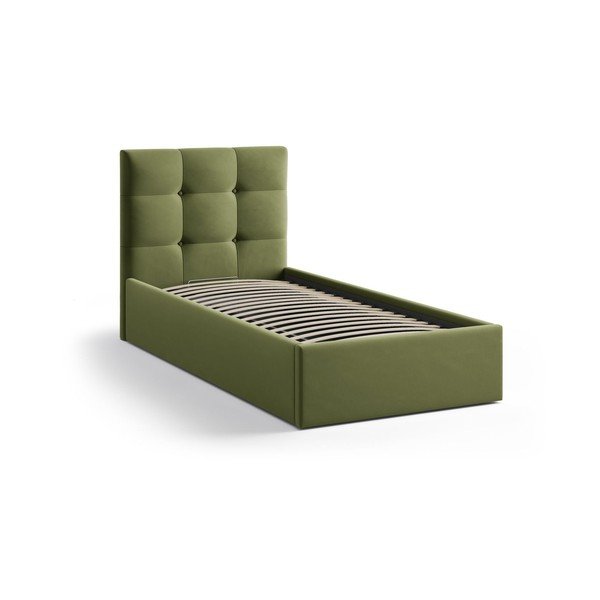 Letto singolo imbottito verde con contenitore con rete inclusa 90x200 cm Phaedra – Micadoni -image-2