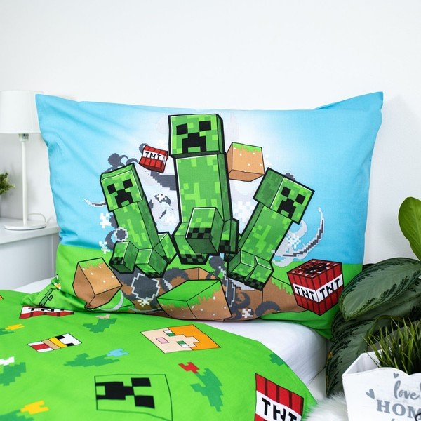 Set copripiumino e federa da bambini verde/blu in cotone per letto singolo 140x200 cm Minecraft "Outdoor Mobs" – Jerry Fabrics-image-3
