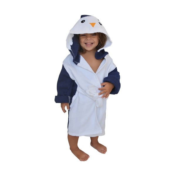 Accappatoio per neonato in cotone bianco e blu taglia L Penguin - Rocket Baby
