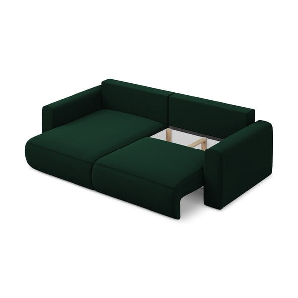 Divano angolare verde allungabile/con contenitore (con penisola a sinistra/con chaise lounge) con rivestimento in velluto Kapua – Makamii-image-3