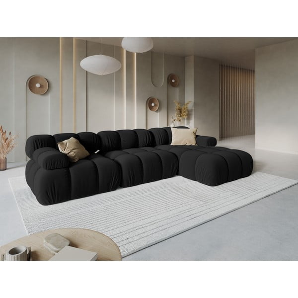 Divano in velluto nero 285 cm Bellis - Micadoni Home-image-1