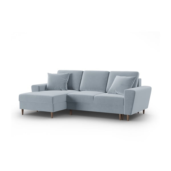 Divano angolare azzurro allungabile e con contenitore (con penisola a sinistra/con chaise lounge) con rivestimento in velluto Kyoto – Cosmopolitan Design-image-4