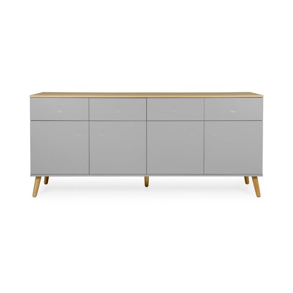 Credenza grigia a quattro ante con gambe in rovere e 4 cassetti Dot - Tenzo