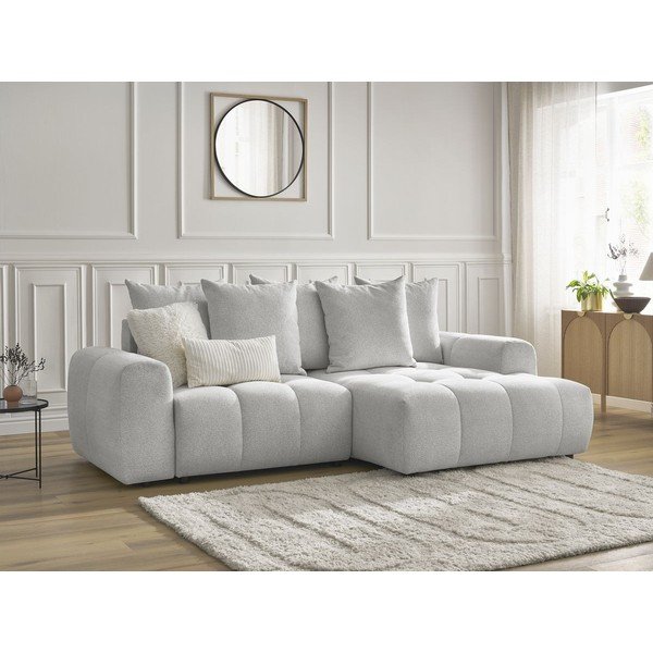 Divano angolare grigio chiaro allungabile/con contenitore (con penisola a destra/con chaise lounge) con rivestimento in ciniglia Roxelane – Bobochic Paris-image-4