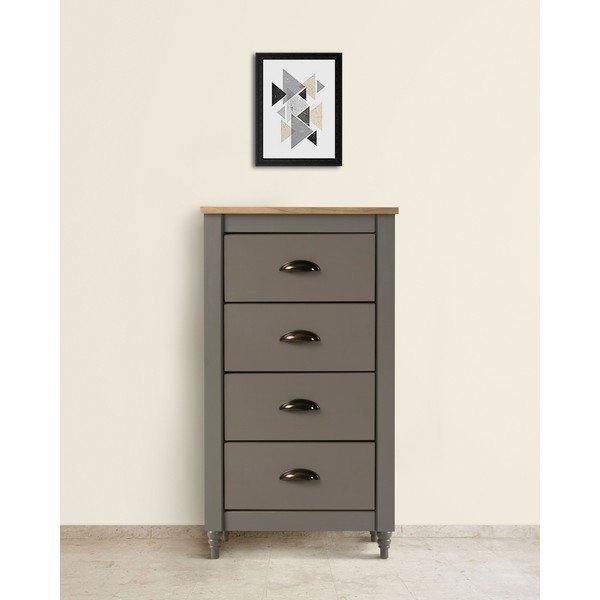 Cassettiera grigia in legno di pino massiccio con 4 cassetti, altezza 83 cm Joyce - Marckeric-image-1