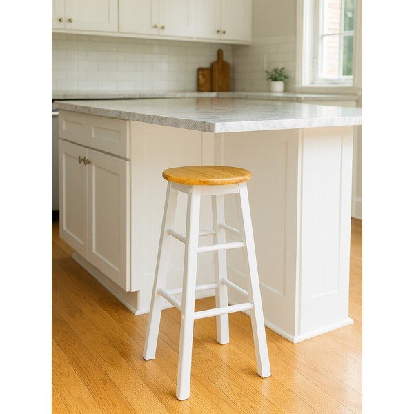 Sedia da bar bianca/di colore naturale in legno di cauciù massiccio (altezza della seduta 74 cm) Chester – Premier Housewares-image-1