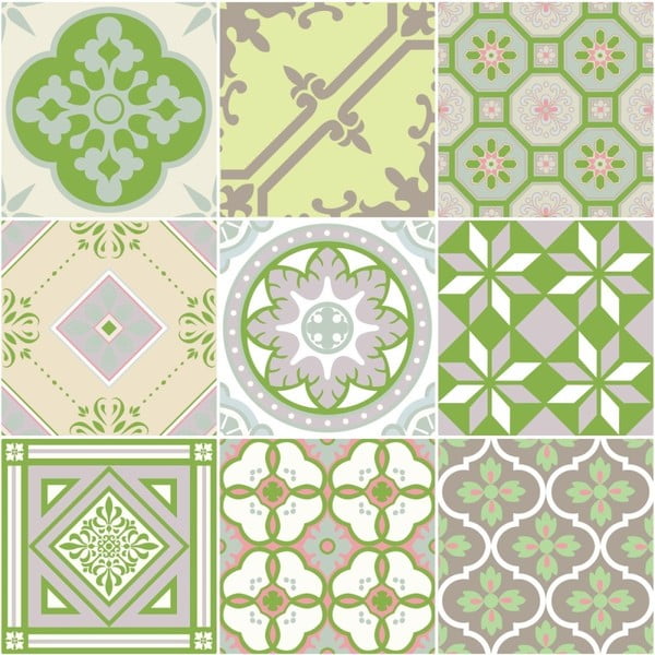 Set di 9 adesivi murali Azulejos Shade of Green, 10 x 10 cm - Ambiance-image-1