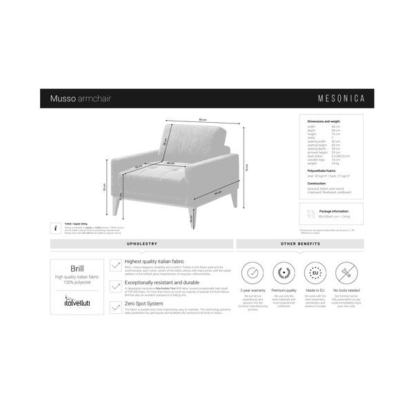 Modré křeslo s dřevěnými nohami MESONICA Musso Tufted-image-4