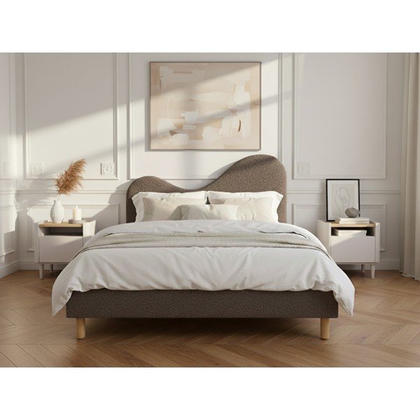 Letto matrimoniale imbottito marrone imbottito con rete inclusa 160x200 cm Celina – Bobochic Paris-image-1