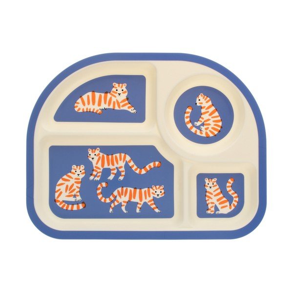 Piatto per bambini blu/beige in plastica 21x27 cm Tiger – Rex London