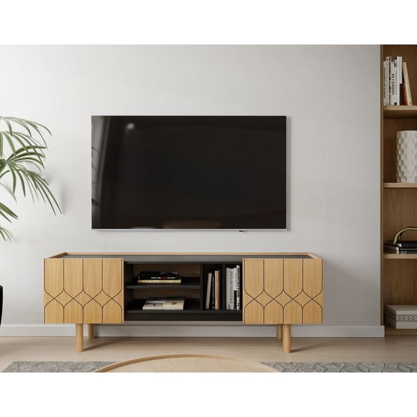 Tavolo TV in rovere nero/naturale 175x60 cm Porto - Woodman-image-1