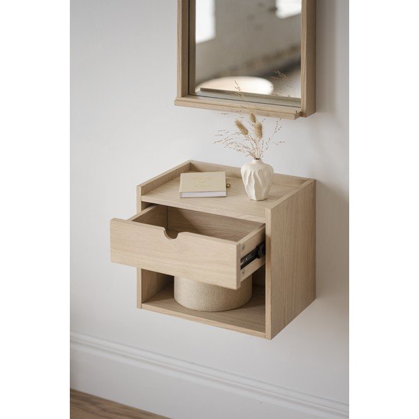 Comodino sospeso con ripiani in legno di quercia in colore naturale Hillmond - Rowico-image-4