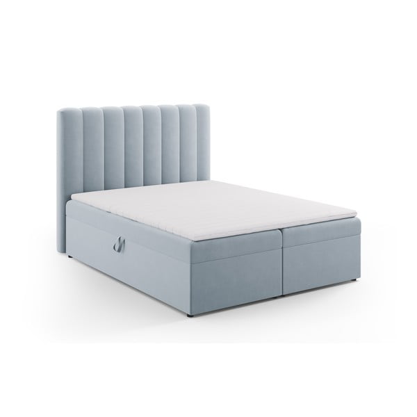 Letto boxspring azzurro con contenitore 160x200 cm Gina - Milo Casa