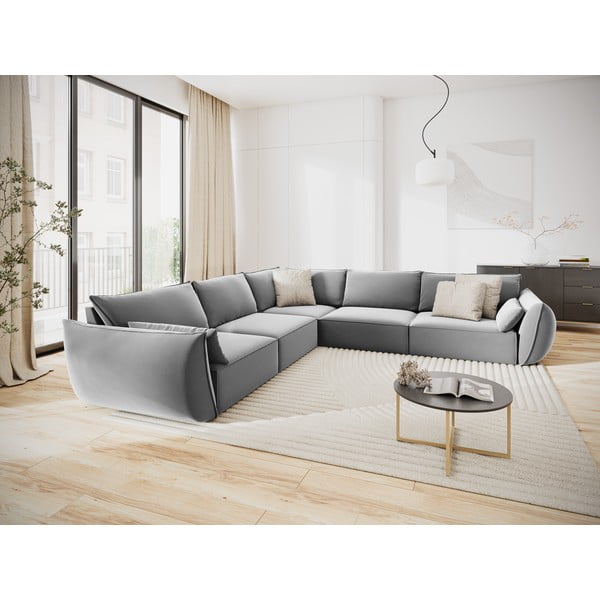 Divano angolare grigio chiaro con rivestimento in velluto Vanda – Mazzini Sofas-image-1