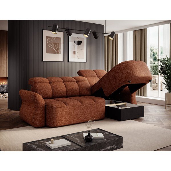 Divano angolare color terracotta allungabile/con contenitore (con penisola a destra/con chaise lounge) e rivestimento in velluto Beneth – ELTAP-image-4