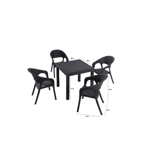 Set da pranzo da giardino per 4 persone color antracite Garden - Floriane Garden-image-2