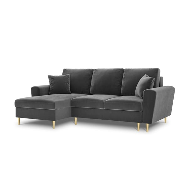 Divano angolare grigio chiaro allungabile e con contenitore (con penisola a sinistra/con chaise lounge) con rivestimento in velluto Kyoto – Cosmopolitan Design-image-4