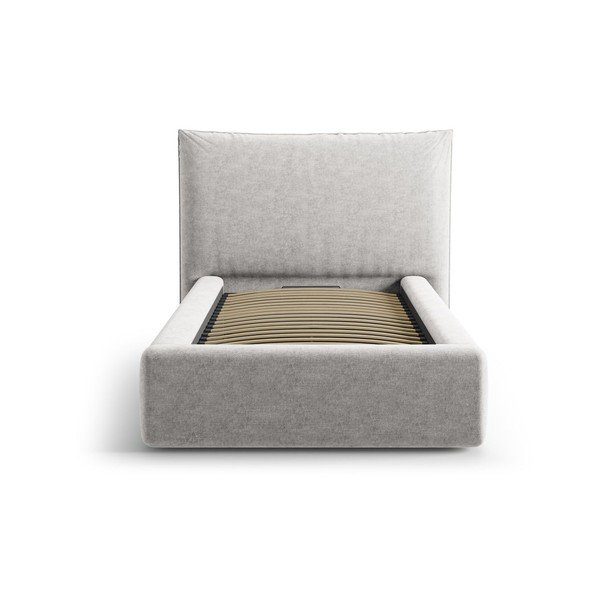 Letto singolo imbottito grigio chiaro con contenitore con rete inclusa 90x200 cm Kaelle – Micadoni -image-3