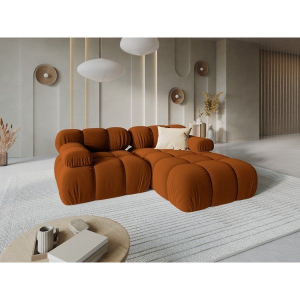 Divano angolare componibile color terracotta (con penisola a destra/con chaise lounge) con rivestimento in velluto – Micadoni -image-1