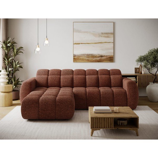Divano angolare rosso (con penisola a sinistra/con chaise lounge) con rivestimento in bouclé Fanito – ELTAP-image-1