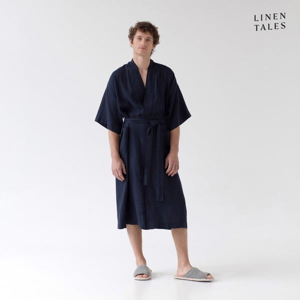 Vestaglia di lino blu scuro taglia L/XL Summer - Linen Tales