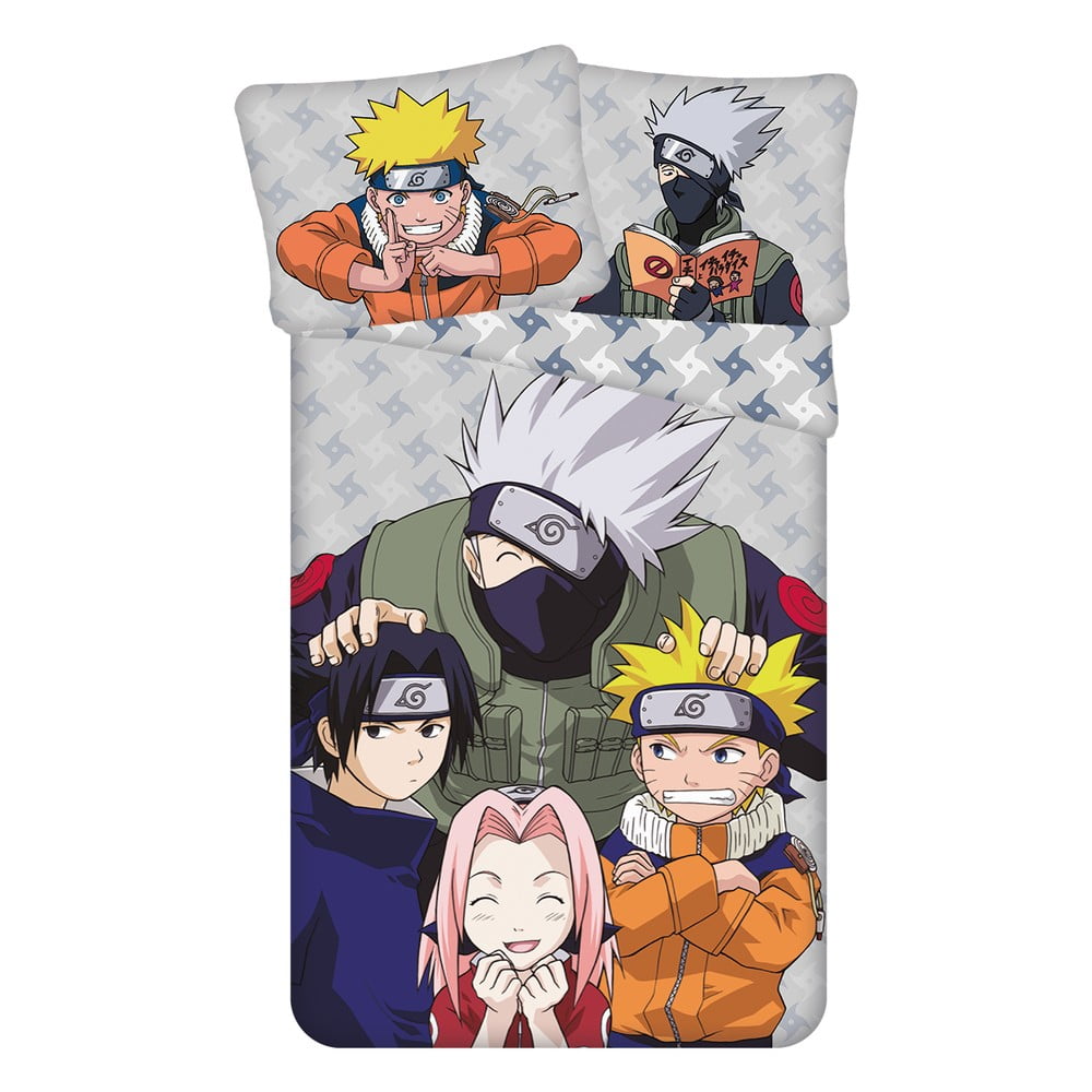Set copripiumino e federa da bambini in cotone per letto singolo 140x200 cm Naruto "Grey" – Jerry Fabrics | Biancheria da letto per bambini