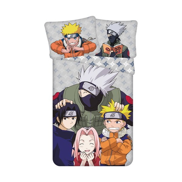 Set copripiumino e federa da bambini in cotone per letto singolo 140x200 cm Naruto "Grey" – Jerry Fabrics
