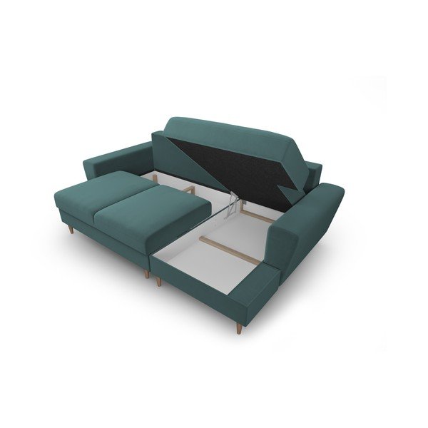 Divano angolare color petrolio allungabile e con contenitore (con penisola a destra/con chaise lounge) con rivestimento in velluto Kyoto – Cosmopolitan Design-image-3