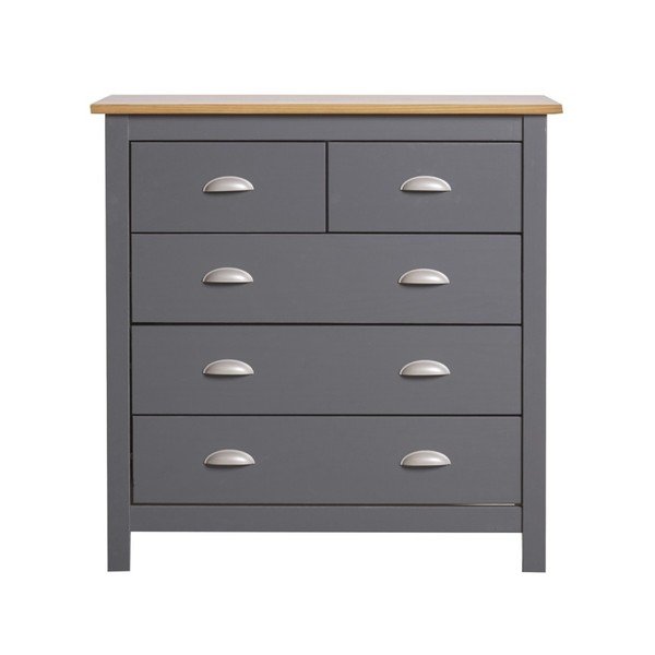 Cassettiera grigio antracite in legno di pino massiccio con 5 cassetti Jade - Marckeric