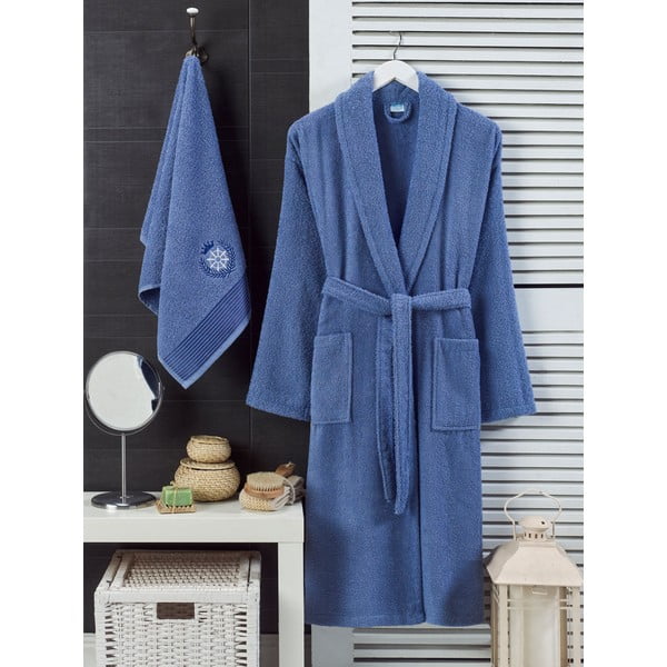 Set con accappatoio e asciugamano blu in cotone S e M – Mila Home