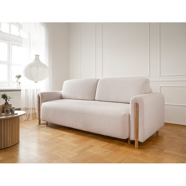 Divano beige/color crema allungabile/con contenitore e rivestimento in bouclé 244 cm Arcadova – ELTAP-image-3