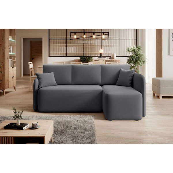 Divano angolare grigio tortora allungabile/con contenitore (con penisola a destra/con chaise lounge) con rivestimento in velluto Hadson – ELTAP-image-1