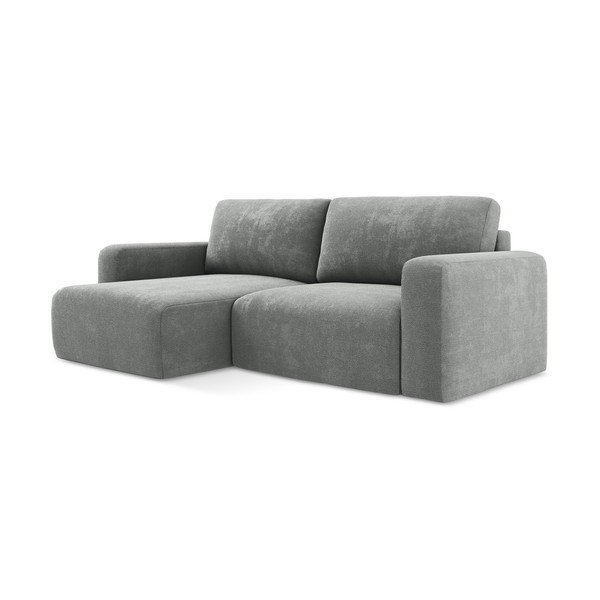 Divano angolare grigio allungabile/con contenitore (con penisola a sinistra/con chaise lounge) con rivestimento in ciniglia Kona – Makamii-image-2