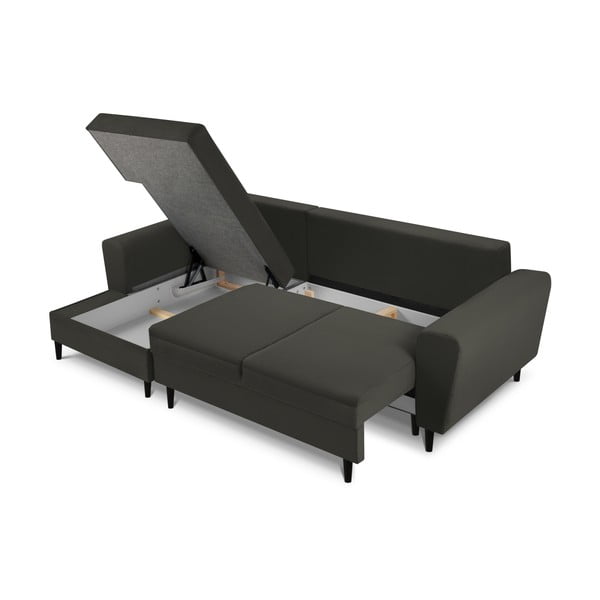 Divano angolare nero allungabile e con contenitore (con penisola a sinistra/con chaise lounge) con rivestimento in velluto a coste Kyoto – Cosmopolitan Design-image-3