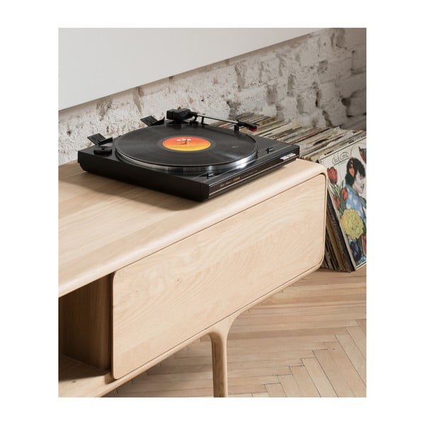 Cassettiera TV in rovere massiccio con 2 cassetti Fawn - Gazzda-image-1